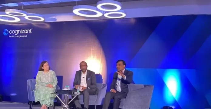 Launch event of Cognizant’s Shakti program. (From R-L) Ravi Kumar S, CEO, Cognizant; Rajesh Nambiar, Chairman and Managing Director, Cognizant India; and Debjani Ghosh, President, nasscom