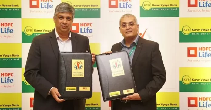 In this photograph (from left to right) are Mr. Suresh Badami - Deputy Managing Director, HDFC Life, Mr. Dolphy Jose - Chief General Manager & Head Consumer Banking, Karur Vysya Bank( KVB)